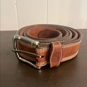 Duluth Trading Co Brown Leather Belt with Silver Buckle